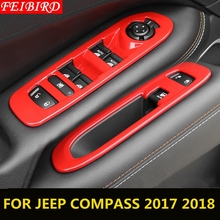 ABS Inner Door Armrest Window Lift Button Molding Trim 4 Pcs / Set For Jeep Compass 2017 2018 RED BLUE MATT BRIGHT CARBON FIBER 2024 - buy cheap