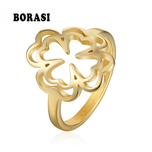 BORASI Flowers Crystal New Ring Stainless Steel Women Rings Gold-Color Party Ring Wedding Fashion Jewelry Valentine's Gift 2024 - buy cheap