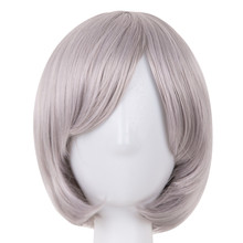 Grey Wig Fei-Show Synthetic Heat Resistant Fiber Wavy Inclined Bob Hair Student Hairpiece Short Cosplay Salon Party Peruca 2024 - buy cheap