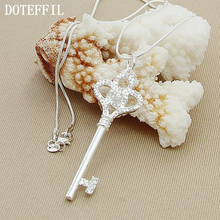 DOTEFFIL 925 Sterling Silver Flower Key Pendant Necklace AAA Zircon 18 Inch Snake Chain For Woman Fashion Wedding Jewelry 2024 - buy cheap