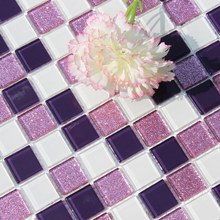 Azulejo de mosaico de cristal blanco y polvo púrpura brillante, para baño, ducha, piscina, pared, azulejo de piso 2024 - compra barato