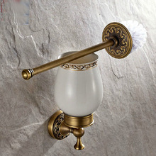 Wall Mounted Vintage Retro Antique Brass Bathroom Toilet Brush Holder Set Bathroom Accessory Single Ceramic Cup mba490 2024 - compre barato
