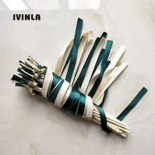 50pcs/lot Cream and green wedding Ribbon Wands with bell for wedding decoration 2024 - buy cheap