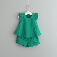 Conjunto infantil em cores sólidas, roupas de verão para meninas, conjuntos casuais e de praia para bebês 2024 - compre barato