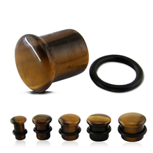 Plugue de orelha de pedra de olho de tigre, 5 ~ 18mm medidor de lóbulo de lóbulo simples flare alargador de orelha com o-ring de silicone 2024 - compre barato