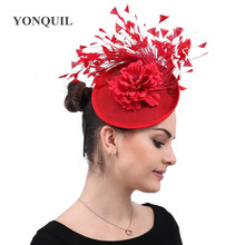 Red Imitation Sinamay Fascinator Headwear Women Bridal Imitation Event Occasion Hat For Kentucky Derby Church Wedding Party Race 2024 - buy cheap