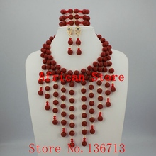 Fashion nigerian wedding african Coral beads Women jewelry set Coral necklace + bracelet + earrings Free ship H334-4 2024 - buy cheap