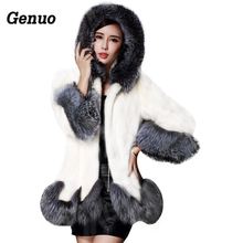 Winter Faux Fur Coat Women Fox Fur Collar Hooded Mink White and Black Fur Coat Medium-long Overcoat Genuo Luxury Winter Coat 2024 - buy cheap