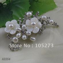 Broche de perlas auténticas de color blanco, broche de acero inoxidable de moda, broche de flores, 1 unids/lote, envío gratis, A2254 2024 - compra barato