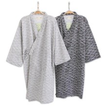 Hot sale kimono robes men summer Japanese long sleeved 100% cotton bathrobes plus size dressing gown men sleepwear robe 2024 - buy cheap