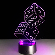Акриловый цветной ночник в виде игральных костей, 3D лампа для создания атмосферы, носветильник освещение для спальни, Подарочный светильник для друзей, любителей покера 2024 - купить недорого