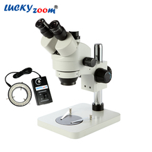 Lucky zoom marca 7x-45x trinocular microscópio estéreo 60 led anel de luz para solda crianças telefone 2024 - compre barato
