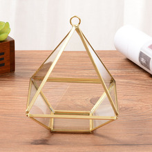 Caixa de armazenamento em formato de diamante criativa, ornamento geométrico de vidro de flor de sala de cosméticos, caixa de joias + ornamentos de artesanato em bronze 2024 - compre barato