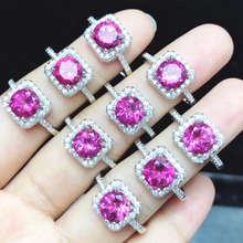 Женское кольцо с натуральным розовым топазом, регулируемое круглое кольцо из стерлингового серебра 925 пробы, Размер 7 мм 2024 - купить недорого