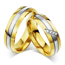 Anillo de boda de Color dorado para hombre y mujer, sortija de compromiso de acero inoxidable, venta al por mayor 2024 - compra barato