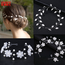 Fashion Crystal Bridal Wedding Hair Accessories Pearl Headbands For Women White Lace Floral Tiara Elegant Hair Jewelry 2024 - buy cheap