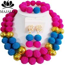 Majalia Fashion Hot pink and Blue Lady Nigerian Wedding African Jewelry Set Plastic Beads Bride Jewelry Set Free Shipping 2QW014 2024 - buy cheap