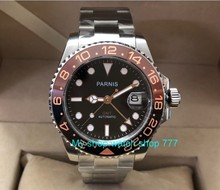 40mm PARNIS Sapphire Crystal GMT Automatic machinery movement rotateing bezel Luminous men's watches pa63-p8 2024 - buy cheap