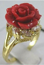 Charming!Hand Carved Red Coral Flower Ring size: 7 8 9^^@^NEW style Fine jewe Noble Natural FREE SHIPPING 2024 - buy cheap