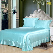 Blue Silky Satin Sheet Bed Covers Solid Color Comfortable Sheets Double Beds Flouncing Lace Bed Flat Sheet for Bedroom Decor 2024 - buy cheap