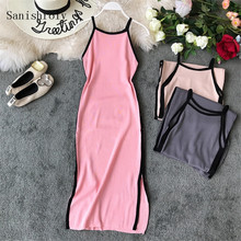 Sanishroly-Vestido largo de punto con abertura para mujer, vestido de tirantes finos, sin mangas, SE618, para verano y otoño 2024 - compra barato