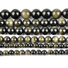 Miçangas de obsidiana de ouro natural, fio de 16 "6 8 10 12mm para pulseira e colar 2024 - compre barato