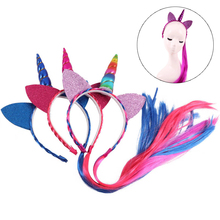 Diademas de unicornio de cola de caballo de Color arcoíris para niñas, diadema trenzada de princesa con orejas brillantes, accesorios para el cabello, 10 Uds., venta al por mayor 2024 - compra barato