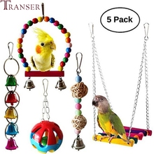 Transer 5pcs/lot Birds Toys Wooden Beading Bridge Ratten Ball Colorful Bells Wood Swing Parrots Parakeet Cockatiel Pet Toy 81220 2024 - buy cheap