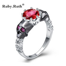 Skull red crystal Ring Punk Women Ring skull men's wholesale wedding jewelry 2024 - buy cheap