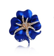 Prata chapeado strass cristal diamante azul flor e pequeno estrela do mar pino broche 1" 2024 - compre barato