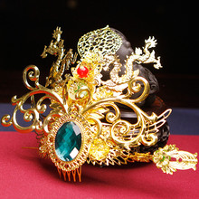 Corona Antigua China dorada, accesorios para el cabello, estudio fotográfico, cosplay del príncipe, cabeza, Guerrero, conjunto de corona para el pelo, cosplay 2024 - compra barato