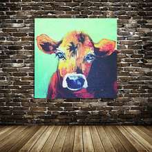 100% HandPainted Animal Oil Painting Little Adorable Cow Abstract on Canvas Beautiful wall decoration ArtWork Home Decoration 2022 - buy cheap