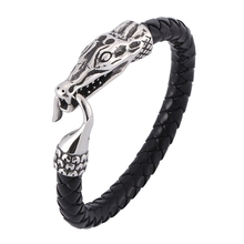 Creativa joyería Punk hombre de acero inoxidable pulsera de animal de los hombres negro marrón cuerda trenzada de cuero pulseras brazaletes SP0390 2024 - compra barato