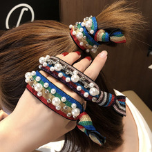 New female Elastic Hair Bands fashion Pearls Beads Grid Hair Rubber Band Gum Headband Hair Accessories Headdress for Women Girls 2024 - buy cheap