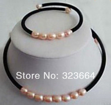 Joyería 7-8 MM collar y pulsera de perlas rosadas 2024 - compra barato