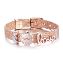 Alta qualidade de aço inoxidável malha pulseira conjunto amor mãe cristal charme marca pulseira para mulher esposa presente do dia das mães 2024 - compre barato