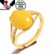 OMHXZJ Wholesale European Fashion Woman Man Party Wedding Gift Gold White Oval Amber AAA Zircon 925 Sterling Silver Ring RR231 2024 - buy cheap