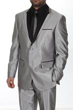 Новое поступление, мужские костюмы, смокинги для жениха с пиковым отворотом, серебристо-серый Свадебный костюм для мужчин (пиджак + брюки + галстук + пояс) B668 2024 - купить недорого