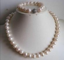 Hot Real 9-10MM white freshwater Cultured Pearl Necklace Bracelets AAA 18"/ 7.5" 2024 - buy cheap