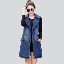 2018 Spring Fall New Fashion Denim Jacket Sleeveless Denim Vest Waistcoat Women Long Jeans Outerwear Plus Size Z272 2024 - buy cheap