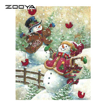 ZOOYA-Cuadro de muñeco de nieve y pájaro con diamantes 5D DIY, bordado de pintura con diamantes de Navidad, punto de cruz, mosaico de diamantes de imitación, BK109 2024 - compra barato