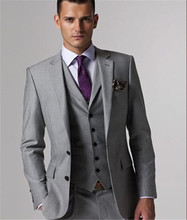 Traje de boda ajustado para hombre, traje de color gris claro hecho a medida, esmoquin para novio (chaqueta + Pantalones + chaleco + corbata), novedad 2024 - compra barato