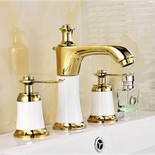 8" spread Cold&hot Basin Faucet Brass White and gold Bathroom Sink Faucet 2 Handles Sink Mixer Tap 3pcs Deck Mounted 2024 - buy cheap