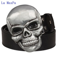Fashion Exaggeration men's belt Big skull belt metal buckle skull belts Skeleton men punk rock belt performance hip hop girdle 2024 - buy cheap
