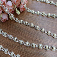 1 yard Rhinestone Chain Pearl Crystal Chain Sew On Trims Wedding Dress Costume Applique 2019 new 2024 - buy cheap