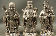 Frete grátis 10 "clássico chinês prata riqueza dragão 3 longevidade deus fu lu shou vida estátua 2024 - compre barato