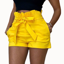 S-5XL Oversized Short Women Summer Loose Short Pants Beach Fashion Pockets Wide-leg Casual Ruffles Short Pants Red Yellow Belt 2024 - buy cheap
