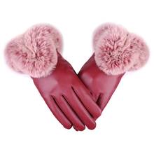 2019 новый стиль перчатки Зимние перчатки варежки из искусственной кожи перчатки из кроличьего меха кожаные перчатки с сенсорным экраном 2024 - купить недорого