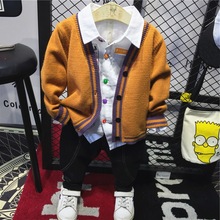 Hot Boys Spring and Autumn Clothes Sets Children Letter Knitting Cardigan + Shirt + Jeans 3PCS Boys Set 2-6Year 2024 - buy cheap