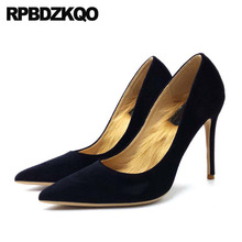 Zapatos de tacón alto para mujer, tacones de Stiletto rojo con punta superpuntiaguda, tacones de talla grande, de terciopelo, Ultra 8cm, negro, 10 42 2024 - compra barato